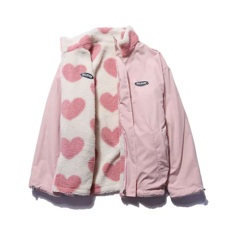 EB | Wendbarer Herz-Druckmantel mit plüschigem Fleece-Futter