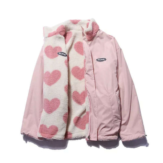 EB | Wendbarer Herz-Druckmantel mit plüschigem Fleece-Futter