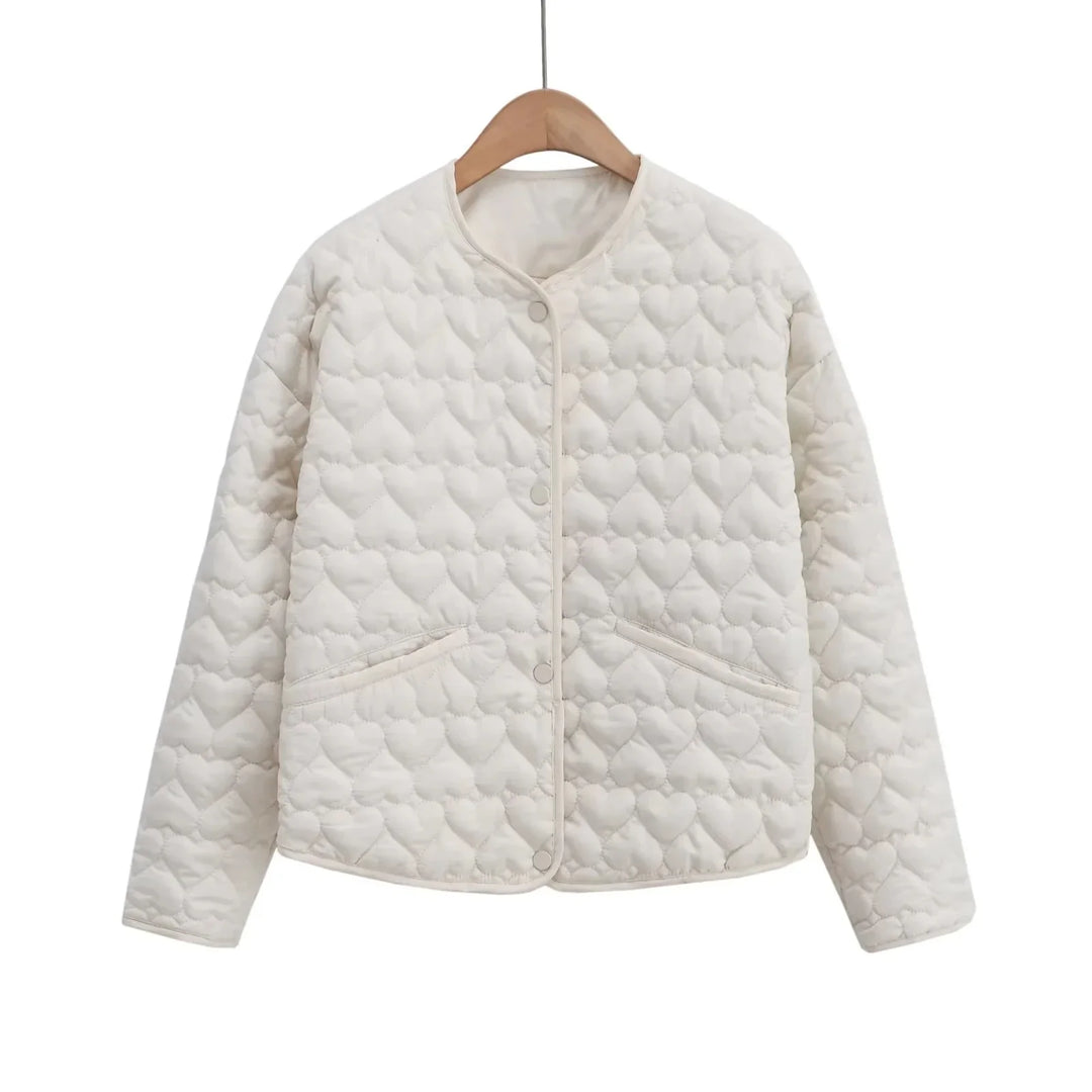 EB | Damen Steppjacke mit Herzen – Leichter Puffer mit Druckknöpfen