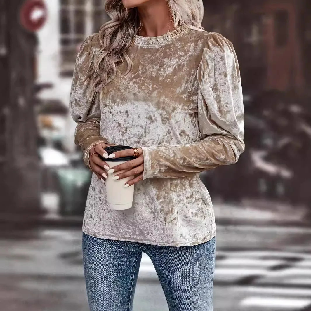 EB | Samtbluse mit Puffärmeln Einzigartiges Design Weich und Elegant