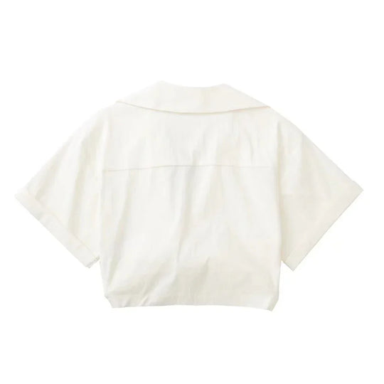 EB | Damen Vintage Kurzarm Leinen Crop Shirt