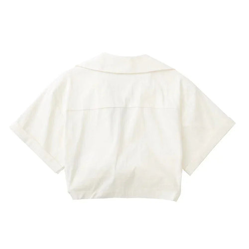 EB | Damen Vintage Kurzarm Leinen Crop Shirt