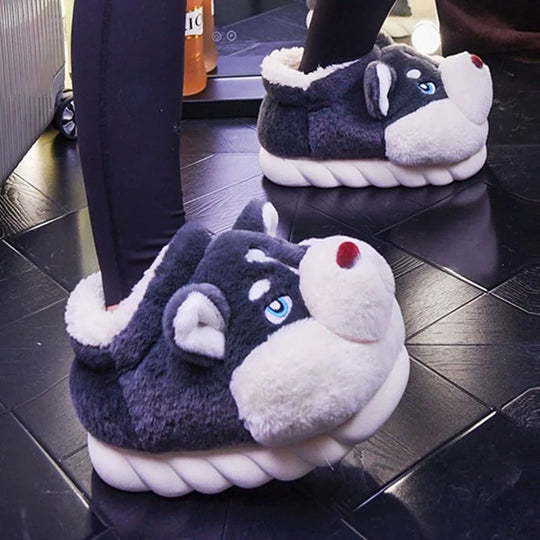 EB | Weiche Damenschuhe Niedliche Husky Hausschuhe für Zuhause
