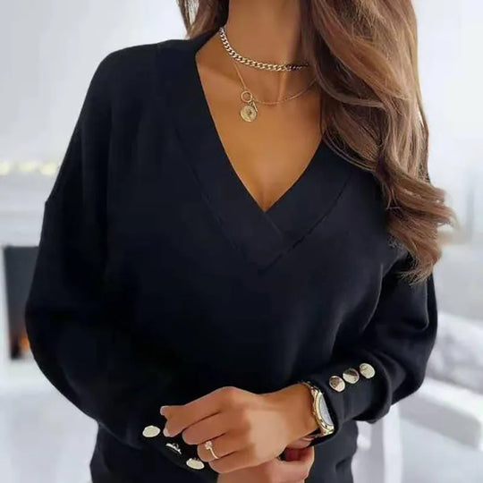 EB | Bluse mit Knopfdetails V-ausschnitt Elegant und Lässig