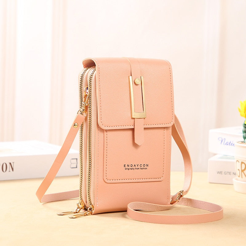 EB | Leder Smartphone Clutch Damen Handtasche mit Touchscreen-Fenster