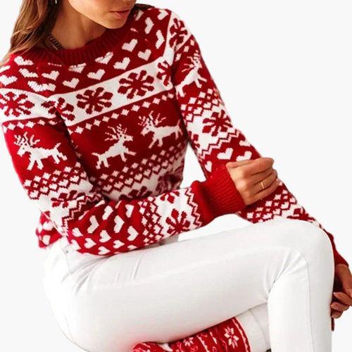 EB | Winterpullover Im Norwegerstil - Weihnachtsmotiv, Herz- und Rentiermuster, Ideal für Festliche Anlässe und Alltag