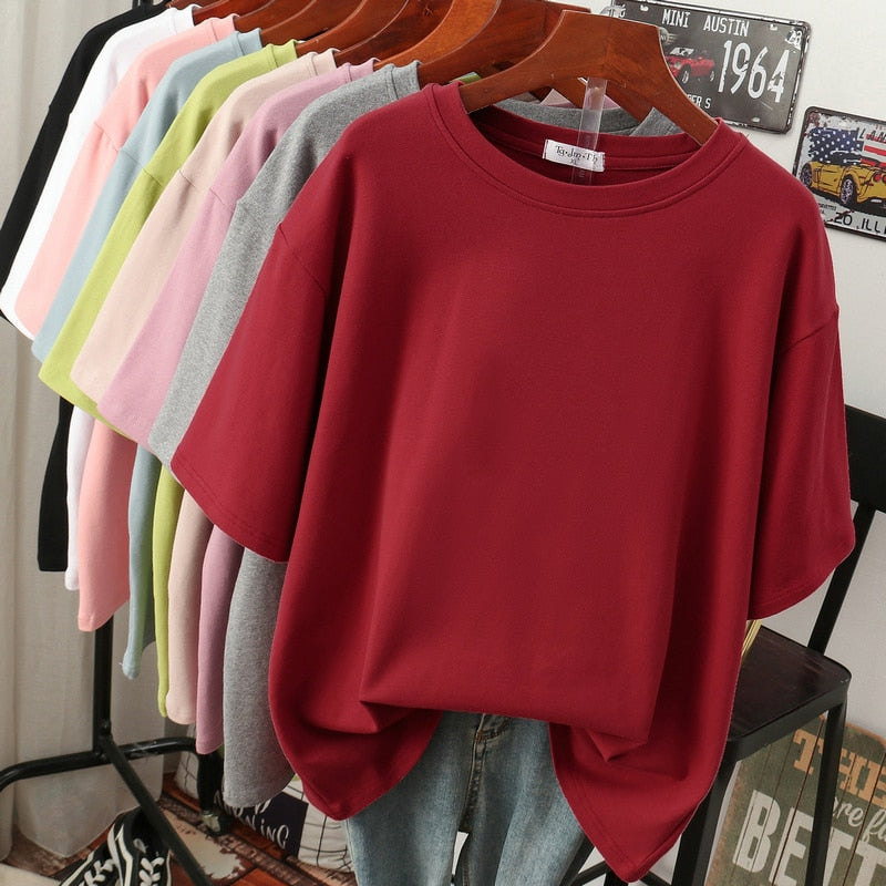 EB | Oversized Baumwoll-Basic-T-Shirt für Damen
