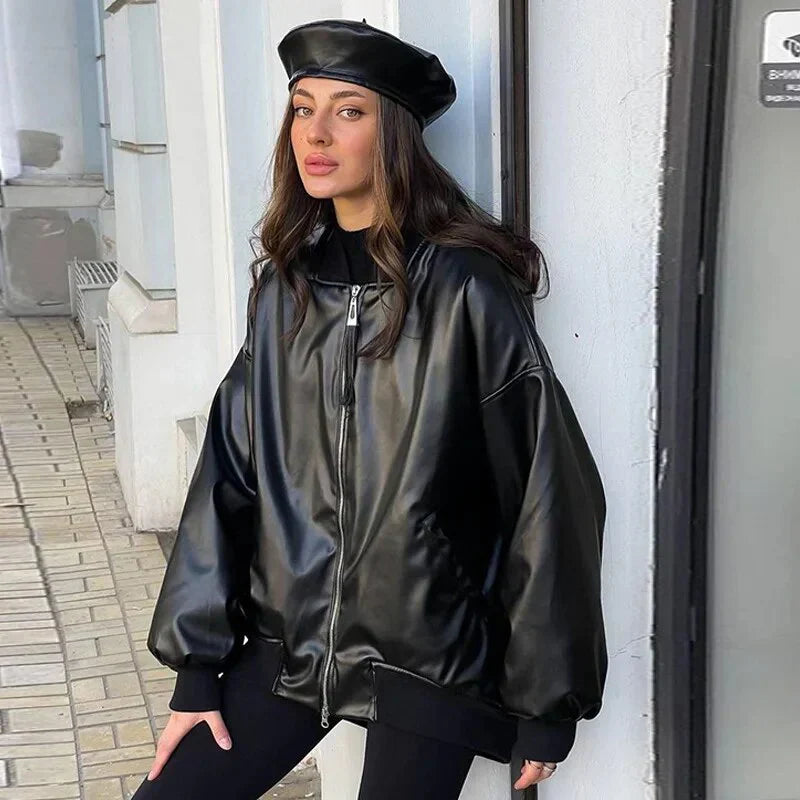 EB | Weit Geschnittene Lederjacke für Motorrad