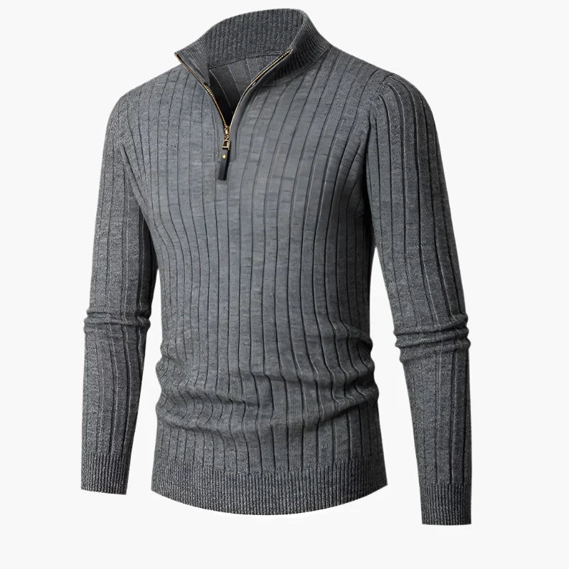 EB | Knitted Sweater With Stand-Up Collar And Half-Zip - Elegant Casual And Business Look