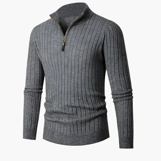 EB | Knitted Sweater With Stand-Up Collar And Half-Zip - Elegant Casual And Business Look