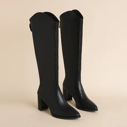 EB | Kniehohe Stiefel mit Dicken Hohen Absätzen