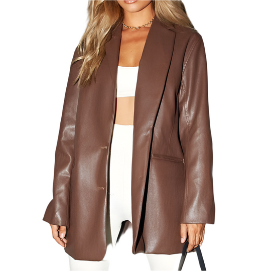 EB | Damenblazer mit PU-Leder und Knopfverschluss