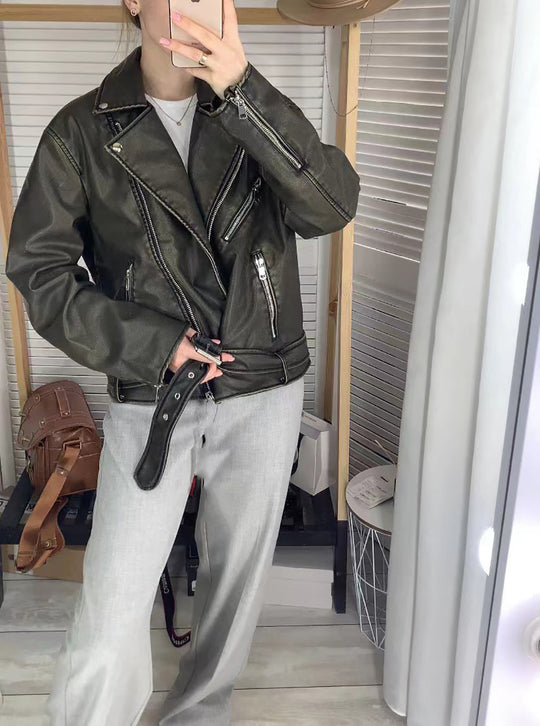 EB | Vegan Leder Trenchcoat mit Reißverschluss und Gürtel für Frauen Umweltfreundliche Materialien