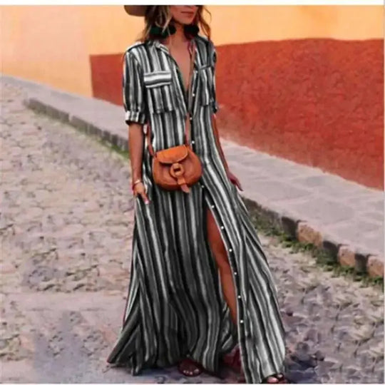 EB - Gestreiftes lässiges, langes Maxikleid