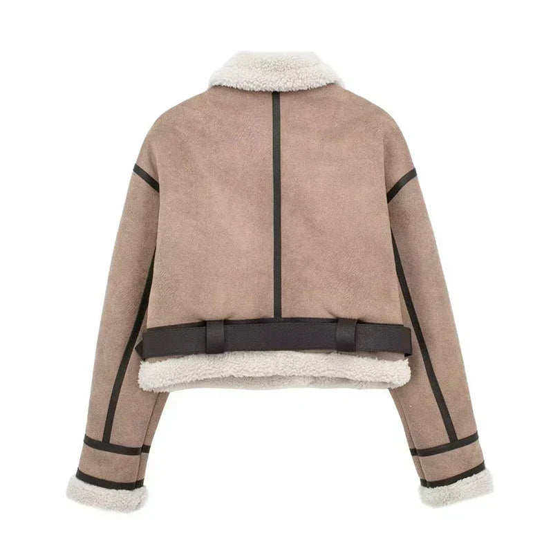 EB | Lammfelljacke - Kurzes Modell - Oversized Fit - Warme Wollfutter - Reißverschluss schließen