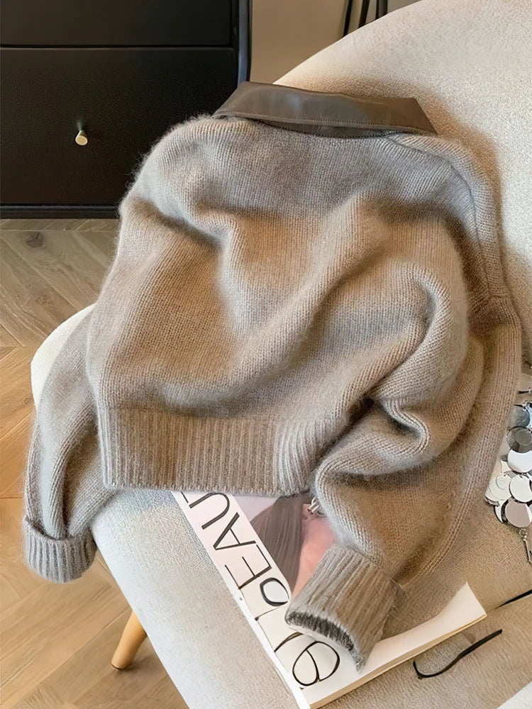 EB | Strickjacke mit Reißverschluss und Elegantem Kragen - Modischer Cropped Cardigan für Alltag und Büro
