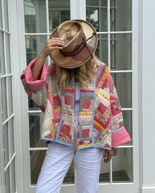 EB | Mantel - Übergröße - Gestepptes Patchwork - Offene Vorderseite - Lässiger Look