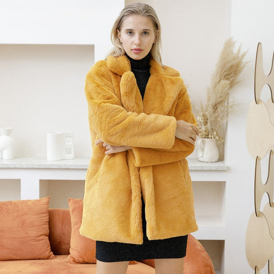 EB | Damen Eleganter Kunstpelzmantel