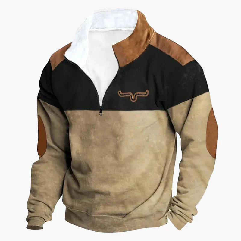 EB | Western Style Pullover mit Azteken-Muster und Longhorn-Motiv - Bequemer Freizeit-Sweater für Outdoor & Alltag