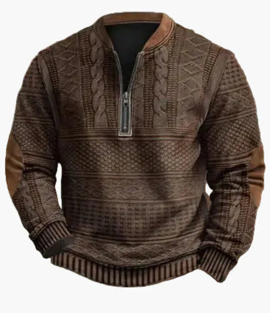 EB | Halbzipper Pullover - Modischer Strick-Look für Herbst und Winter, Warmes Sweatshirt mit Stehkragen und Ellbogen-Patches, Freizeit & Alltag