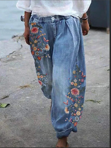 EB | Damen Denim Cargo Hose Weite, Lockere High-Waist-Jeans