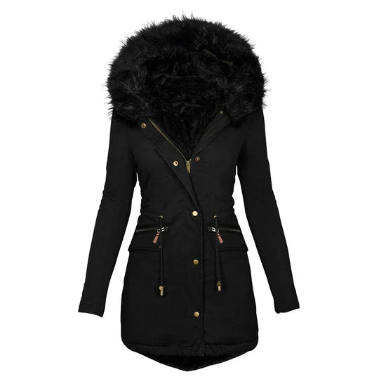 EB | Flauschige Kapuzenwinterjacke mit Fellkragen