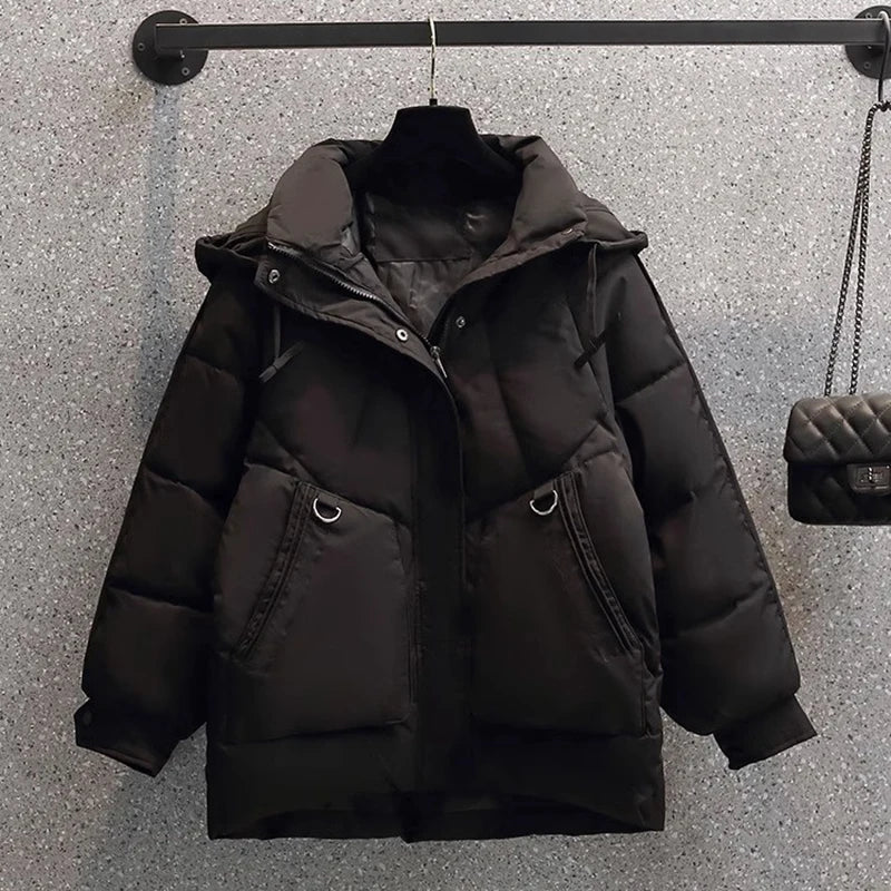 EB | Puffer Jacke - Übergröße Gesteppt Wärme - Kapuze Hoher Kragen - Reißverschlussverschluss