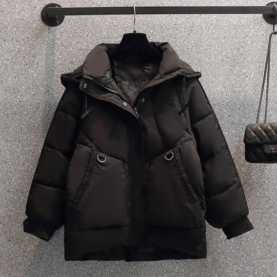 EB | Puffer Jacke - Übergröße Gesteppt Wärme - Kapuze Hoher Kragen - Reißverschlussverschluss