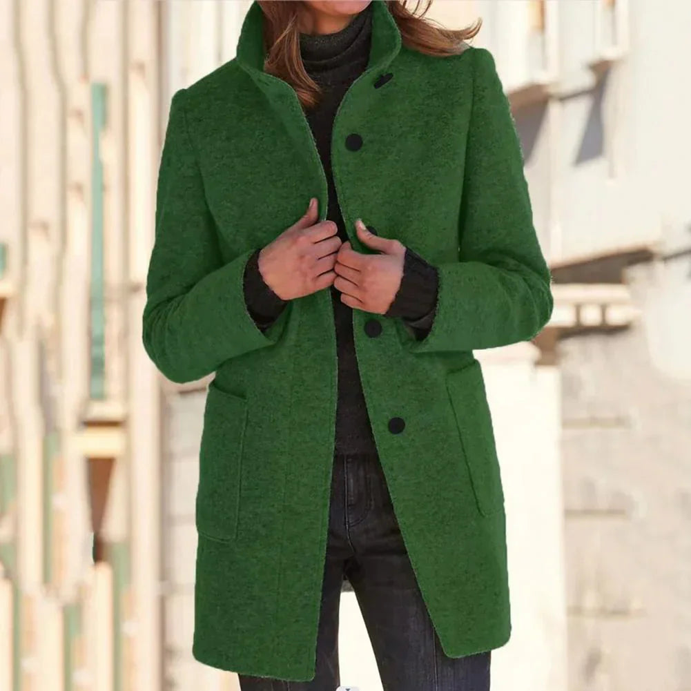 EB | Elegante Lange Jacke mit Hochgeschlossenem Kragen
