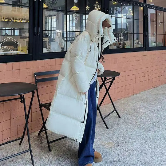 EB | Lange Pufferjacke mit Kapuze für Damen - Winter