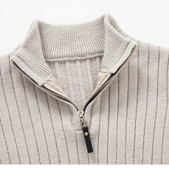 EB | Knitted Sweater With Stand-Up Collar And Half-Zip - Elegant Casual And Business Look
