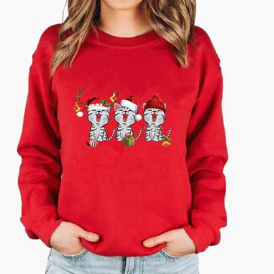 EB | Weihnachtspullover mit Katze und Lichterkette - Lustiger Winter-Sweater für Katzenliebhaber