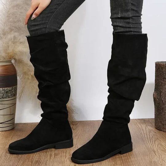 EB | Hohe Röhre Biker Stiefel mit Klobigem Absatz und Runder Zehe