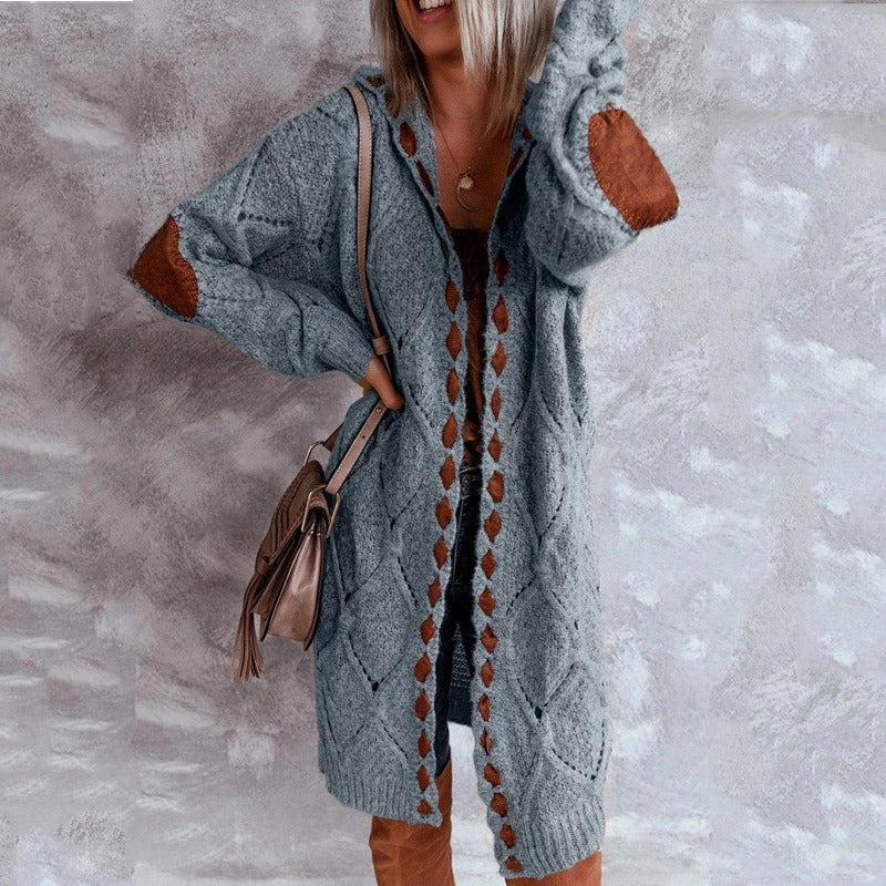 EB | Eleganter Strickpullover mit Kapuze Im Weinlese Stil