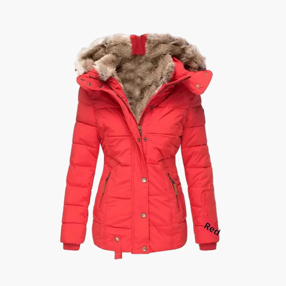 EB | Winter Steppjacke mit Kapuze und Kunstfell - Modische Figurbetonung, Ideal für Kalte Tage