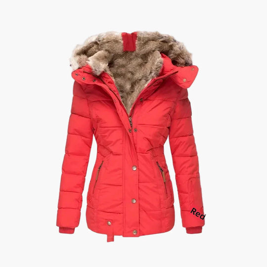 EB | Winter Steppjacke mit Kapuze und Kunstfell - Modische Figurbetonung, Ideal für Kalte Tage