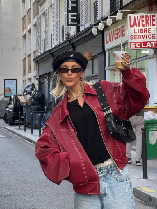 EB | Vintage-Lederblouson in Übergröße für Damen