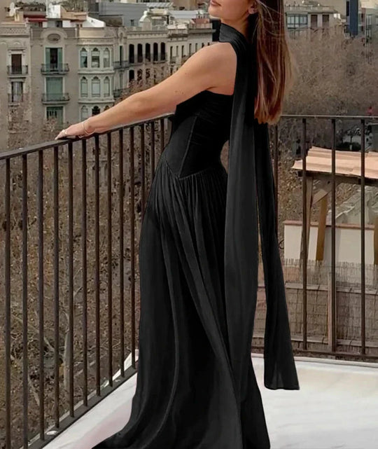 EB | Patchwork Maxi Kleid Schal Rückenfrei Strapless Rüschen Bankett