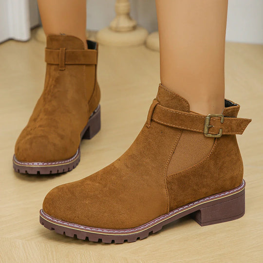 EB | Lässige Mittel-Absatz-Stiefel mit Klobigem Schnallen-Stil