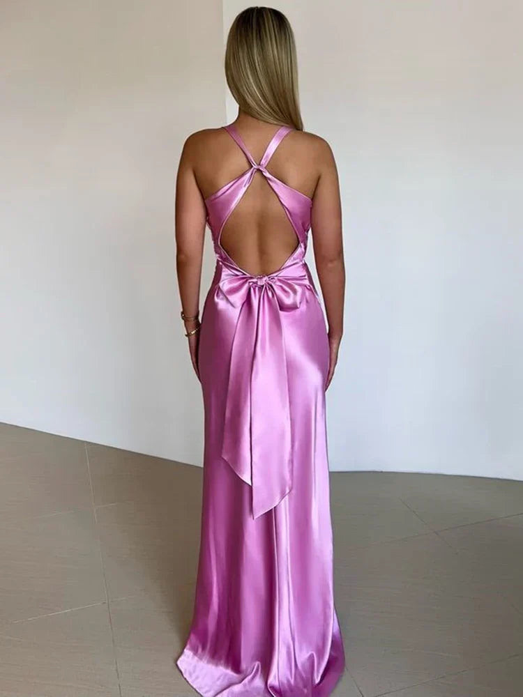 EB | Schleife Rückenfrei Abend Maxi Kleid