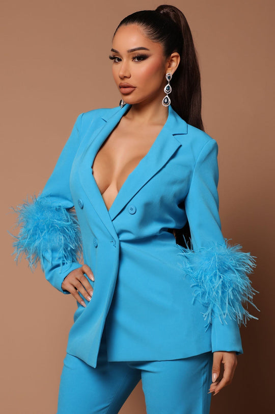 EB | Blazer mit Federn und Hose Set für Frauen