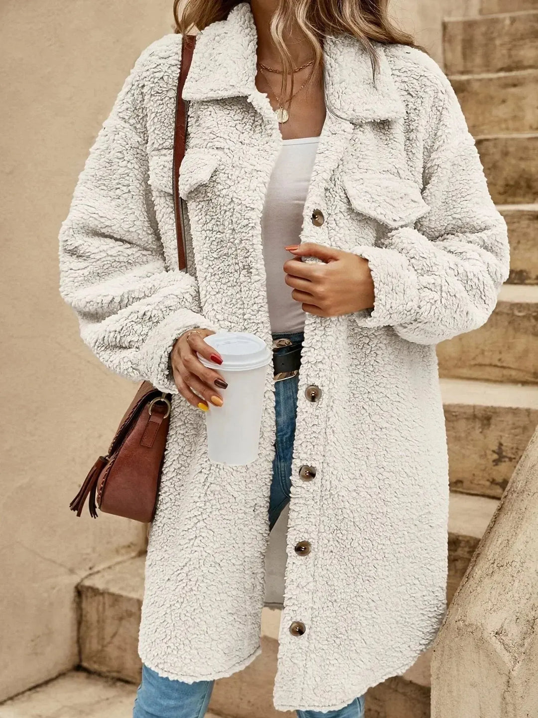 EB | Bequeme Teddy Jacke mit Knopfleiste & Brusttaschen