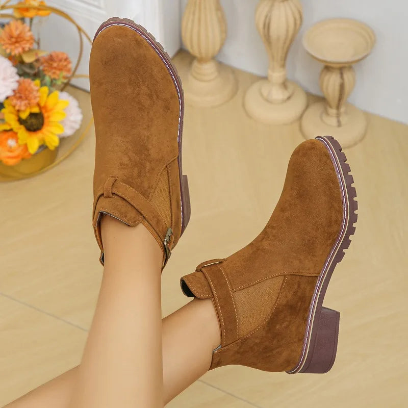 EB | Winter Schnalle Stiefel Runde Zehe Chunky Absätze