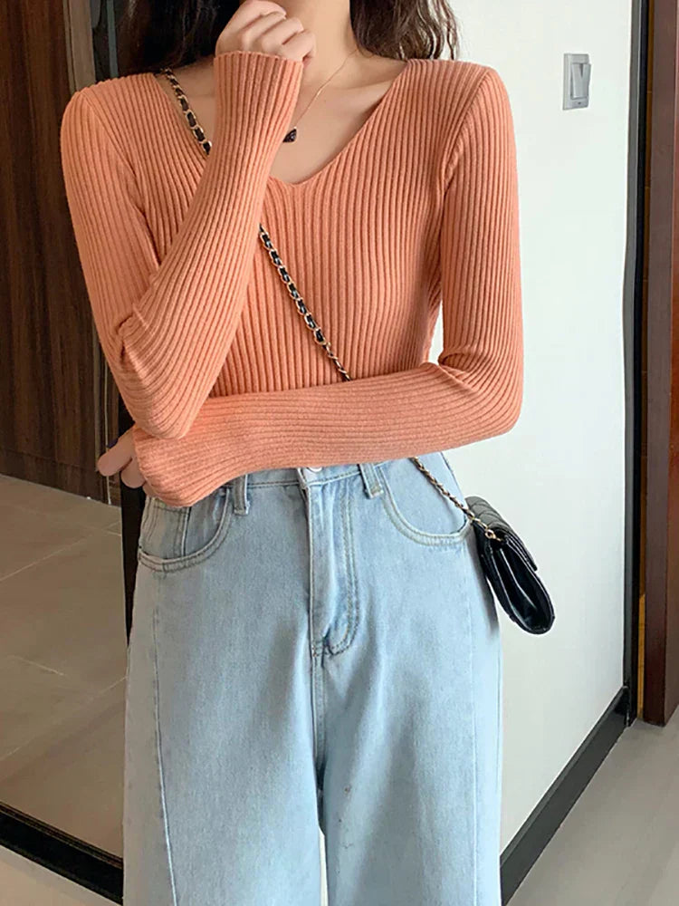 EB | Pullover - Damen Herbst Slim Fit Rippstrickpullover