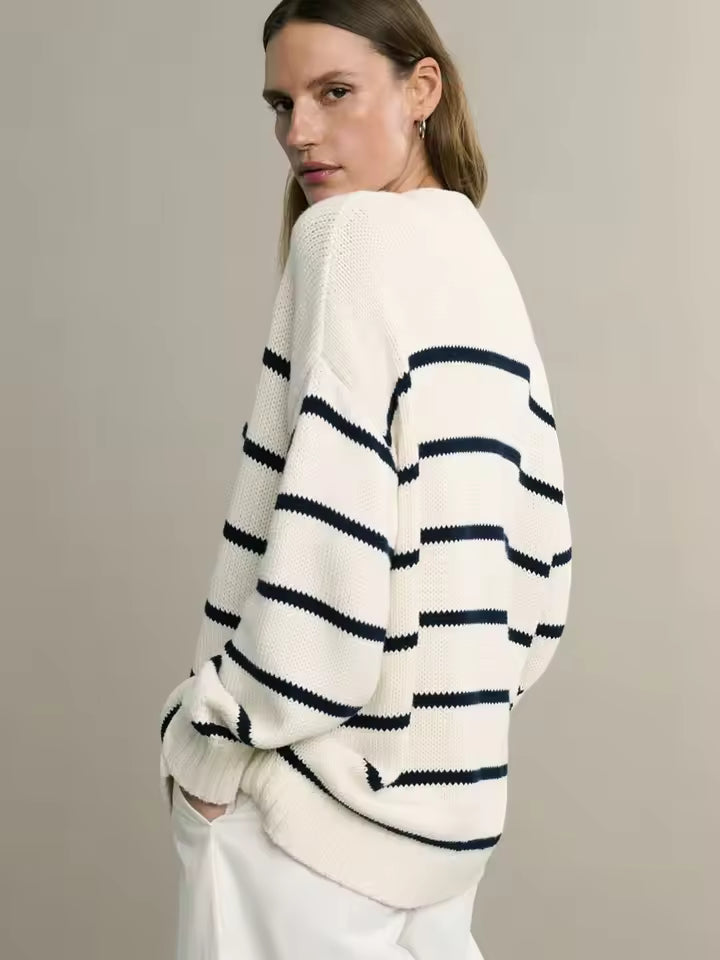 EB | Übergröße Damen Cardigan mit Streifen und Knöpfen