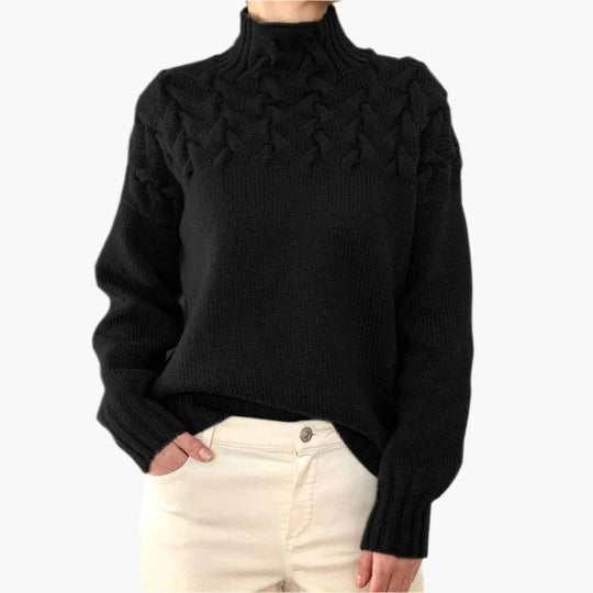 EB | Strickpullover mit Zopfmuster und Hohem Kragen - Eleganter Winterpullover für Alltag & Freizeit