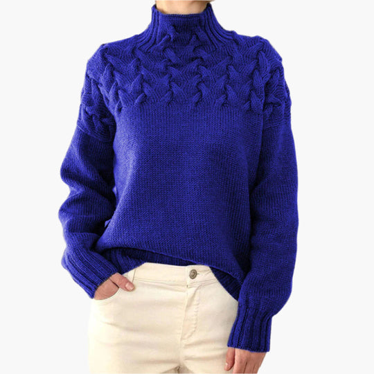 EB | Strickpullover mit Zopfmuster und Hohem Kragen - Eleganter Winterpullover für Alltag & Freizeit