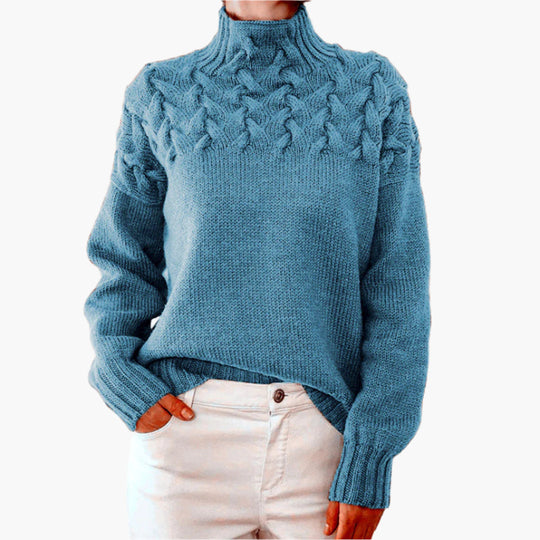 EB | Strickpullover mit Zopfmuster und Hohem Kragen - Eleganter Winterpullover für Alltag & Freizeit