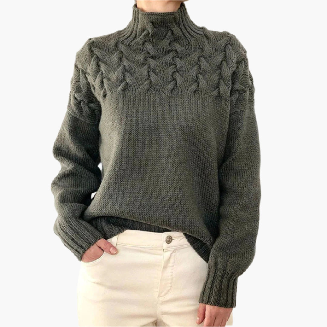 EB | Strickpullover mit Zopfmuster und Hohem Kragen - Eleganter Winterpullover für Alltag & Freizeit