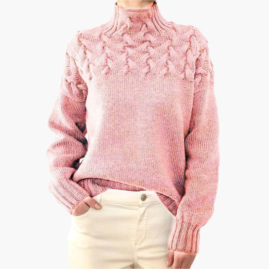 EB | Strickpullover mit Zopfmuster und Hohem Kragen - Eleganter Winterpullover für Alltag & Freizeit